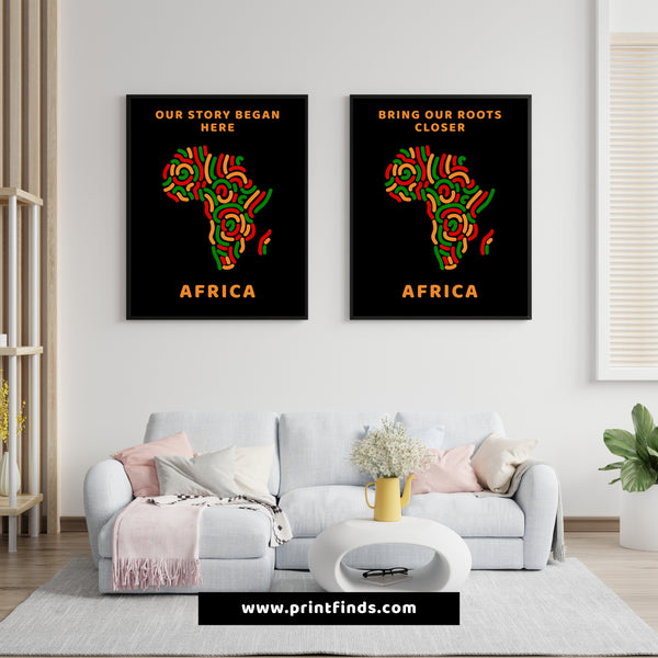 Bring Our Roots Closer - Africa, Framed Wall Art in Color, on Black