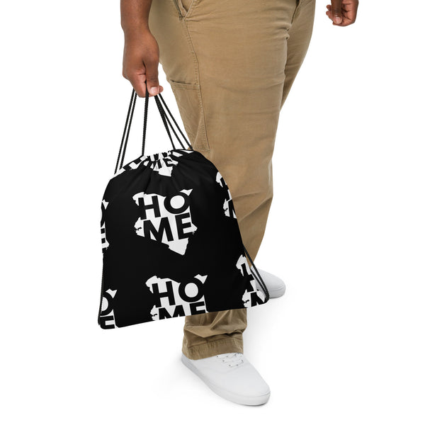 Kenya Drawstring Bag, Home White Map pattern on Black