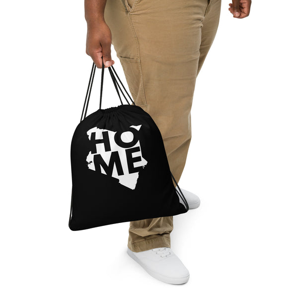 Kenya Drawstring Bag, Home White Map on Black