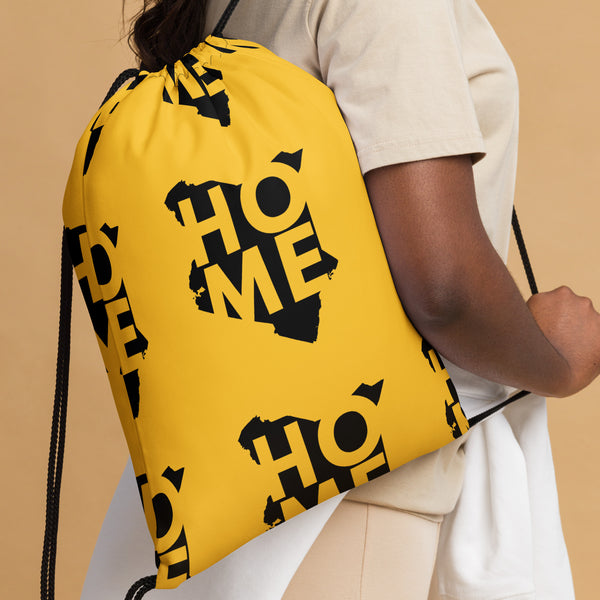 Kenya Drawstring Bag, Home Black Map pattern on Yellow