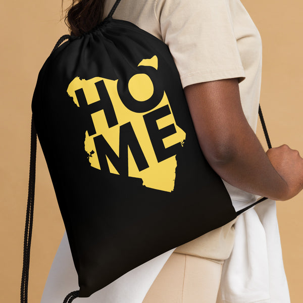 Kenya Drawstring Bag, Home yellow map on black