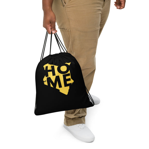 Kenya Drawstring Bag, Home yellow map on black