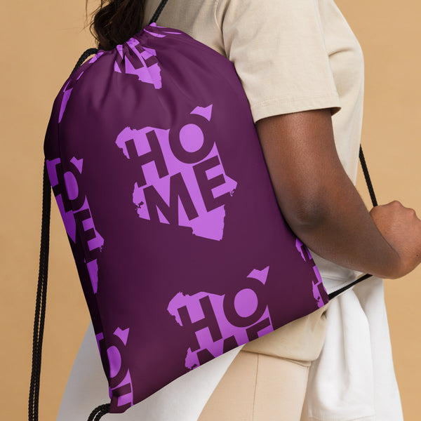 Kenya Drawstring Bag, Home Magenta Map pattern on Tyrian Purple
