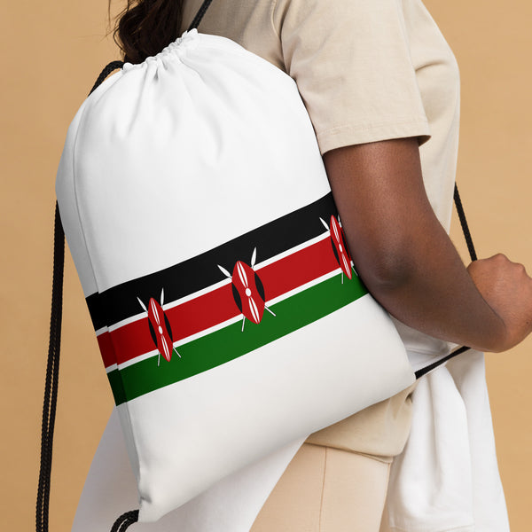 Kenya Drawstring Bag, Kenyan flag pattern on white