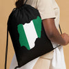 Nigeria Drawstring Bag - Flag Map on black
