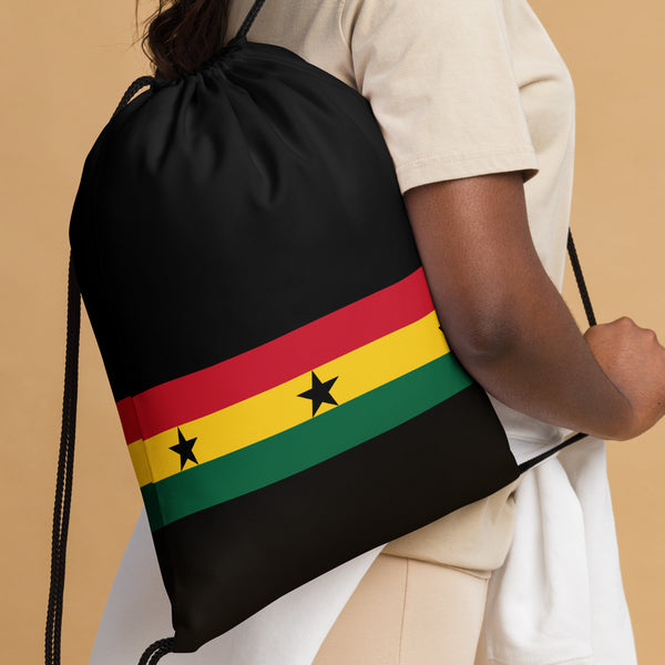 Ghana Drawstring Bag - Ghanaian map-flag pattern on black