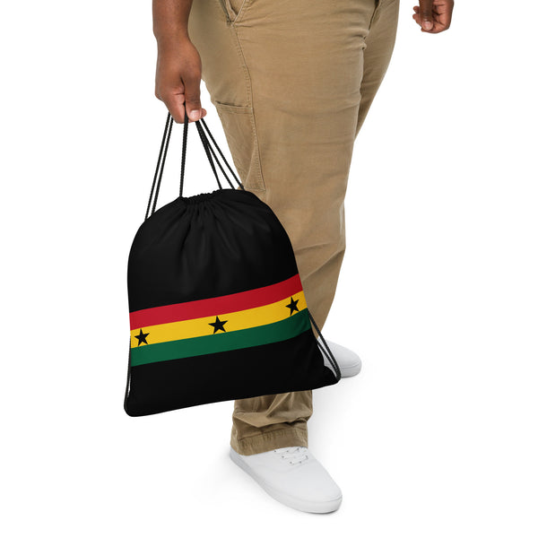 Ghana Drawstring Bag - Ghanaian map-flag pattern on black