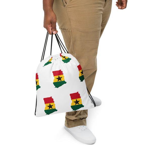 Ghana Drawstring Bag - Ghanaian map-flag pattern on white