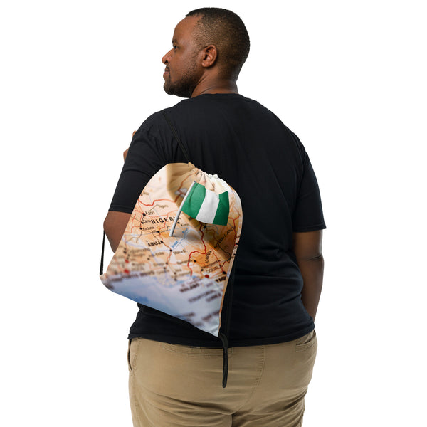 Nigeria Flag on Map, Drawstring bag