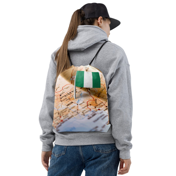 Nigeria Flag on Map, Drawstring bag