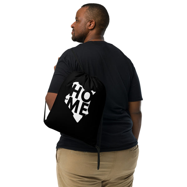 Kenya Drawstring Bag, Home White Map on Black