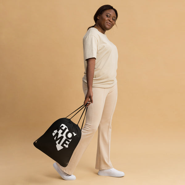 Kenya Drawstring Bag, Home White Map on Black