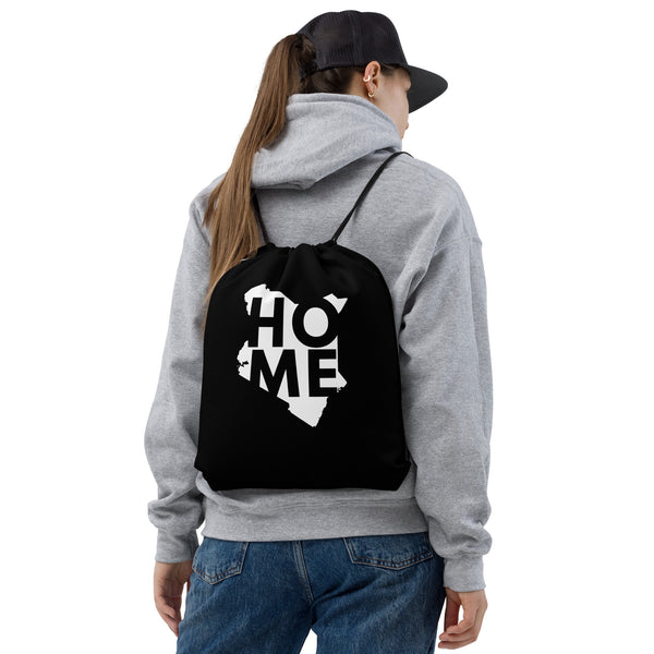 Kenya Drawstring Bag, Home White Map on Black