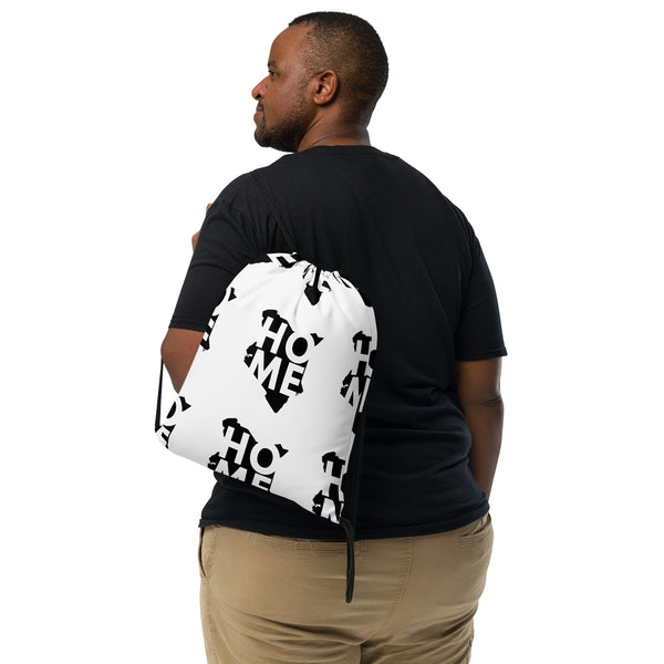 Kenya Drawstring Bag, Home Black Map pattern on white