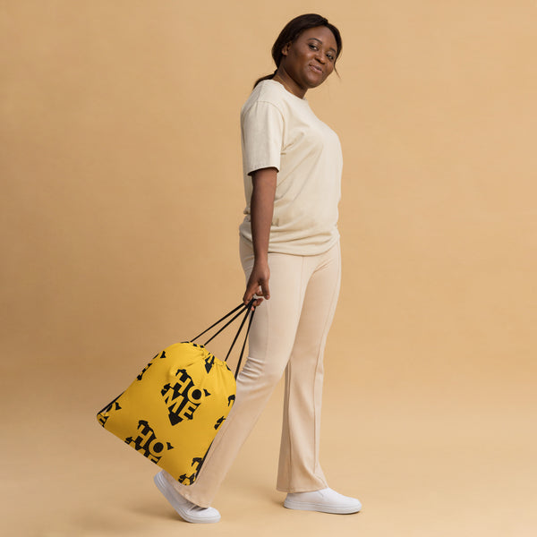 Kenya Drawstring Bag, Home Black Map pattern on Yellow