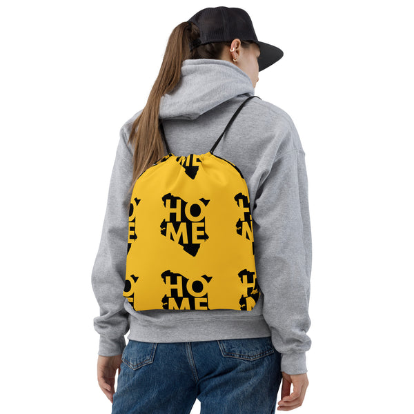 Kenya Drawstring Bag, Home Black Map pattern on Yellow