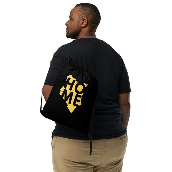 Kenya Drawstring Bag, Home yellow map on black