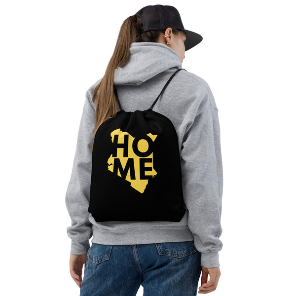 Kenya Drawstring Bag, Home yellow map on black