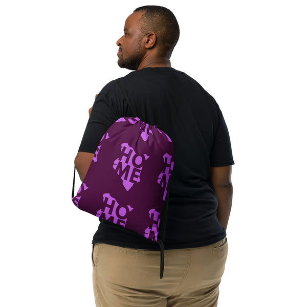 Kenya Drawstring Bag, Home Magenta Map pattern on Tyrian Purple