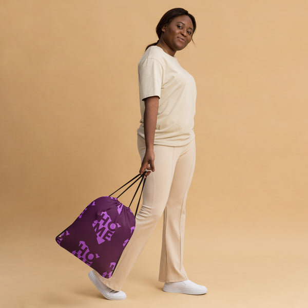 Kenya Drawstring Bag, Home Magenta Map pattern on Tyrian Purple
