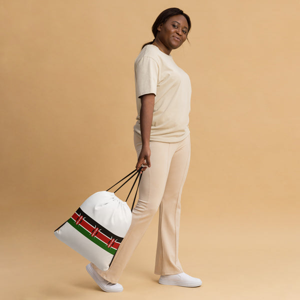 Kenya Drawstring Bag, Kenyan flag pattern on white