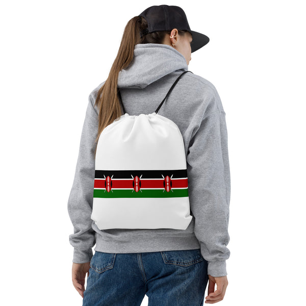 Kenya Drawstring Bag, Kenyan flag pattern on white