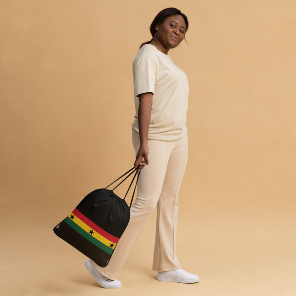 Ghana Drawstring Bag - Ghanaian map-flag pattern on black