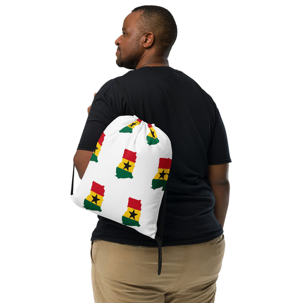 Ghana Drawstring Bag - Ghanaian map-flag pattern on white