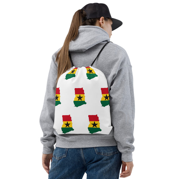 Ghana Drawstring Bag - Ghanaian map-flag pattern on white