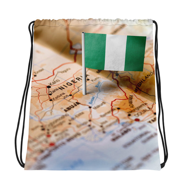 Nigeria Flag on Map, Drawstring bag