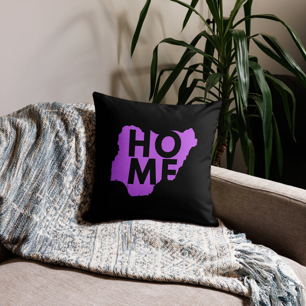Nigeria Premium Throw Pillow - Home, Nigeria Magenta Map On Black