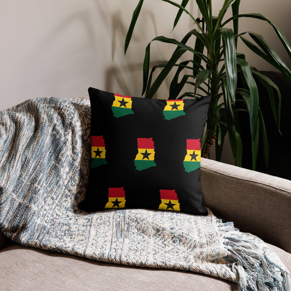 Ghana Premium Throw Pillow - Ghana Flag Pattern on black