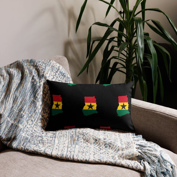 Ghana Premium Throw Pillow - Ghana Flag Pattern on black