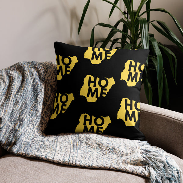 Nigeria Premium Throw Pillow - Home, Nigeria Yellow Map On Black