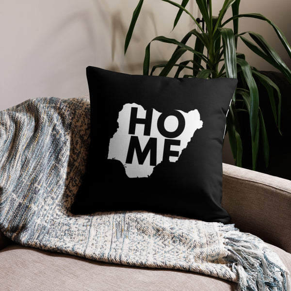 Nigeria Premium Throw Pillow - Home, Nigeria White Map On Black