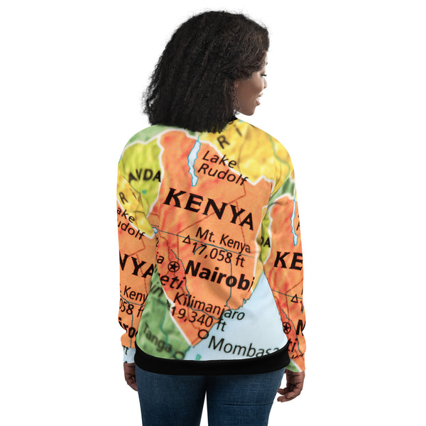 Unisex Bomber Jacket with Kenyan Map Design