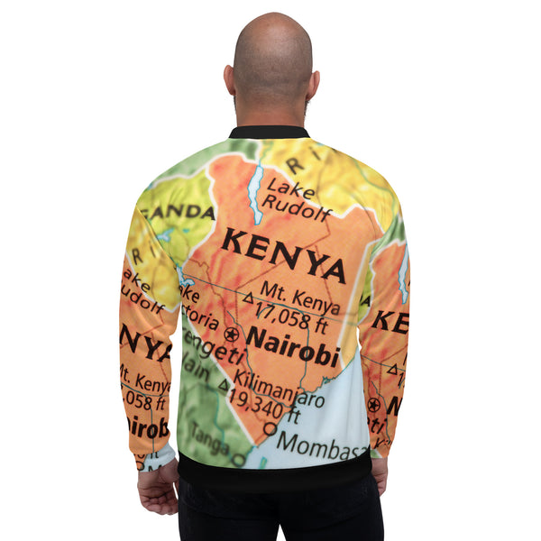 Unisex Bomber Jacket with Kenyan Map Design
