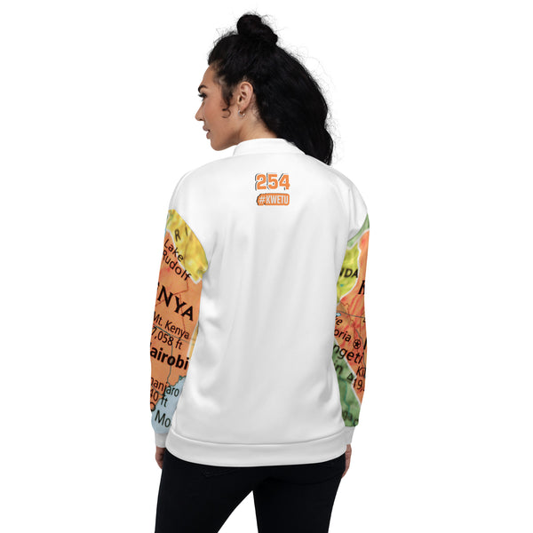 Kenyan Map Bomber Jacket - (White, Unisex)
