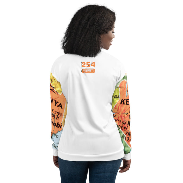 Kenyan Map Bomber Jacket - (White, Unisex)