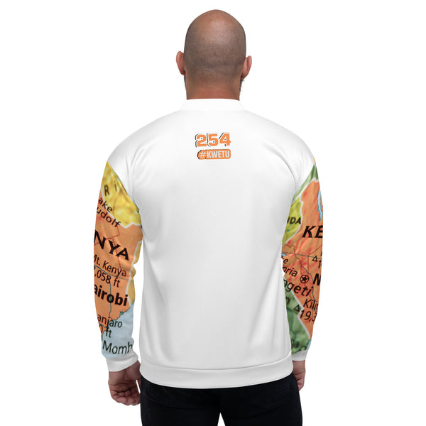 Kenyan Map Bomber Jacket - (White, Unisex)