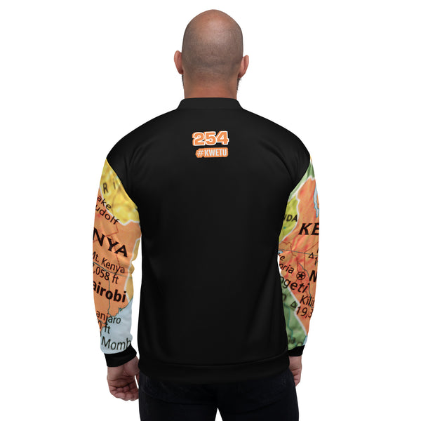 Kenyan Map Bomber Jacket - (Black, Unisex)