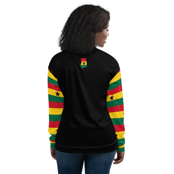Ghana Flag on Sleeves Unisex Bomber Jacket - Black