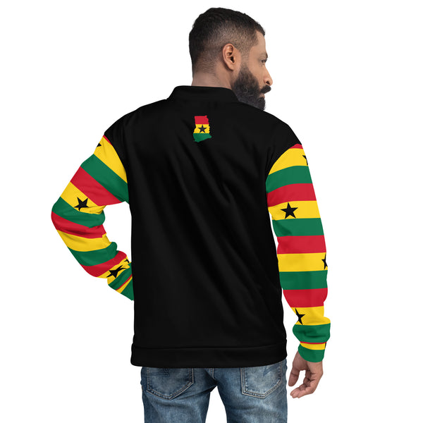 Ghana Flag on Sleeves Unisex Bomber Jacket - Black
