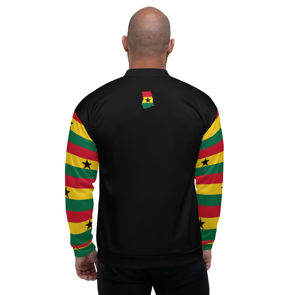Ghana Flag on Sleeves Unisex Bomber Jacket - Black