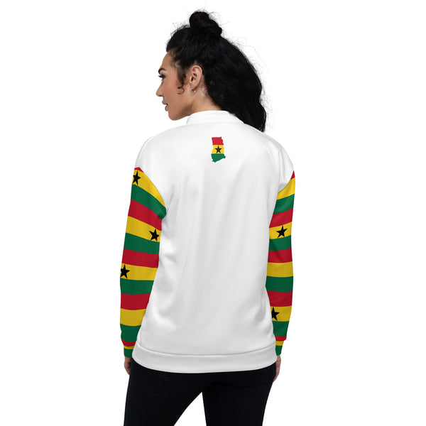 Ghana Flag on Sleeves Unisex Bomber Jacket - White