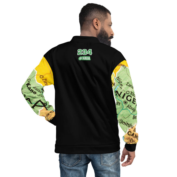 Nigerian Map on sleeves Unisex Bomber Jacket - black