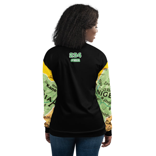 Nigerian Map on sleeves Unisex Bomber Jacket - black