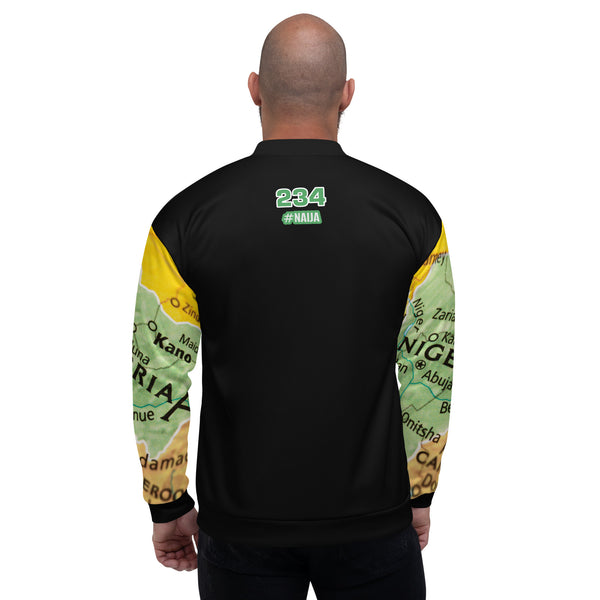 Nigerian Map on sleeves Unisex Bomber Jacket - black