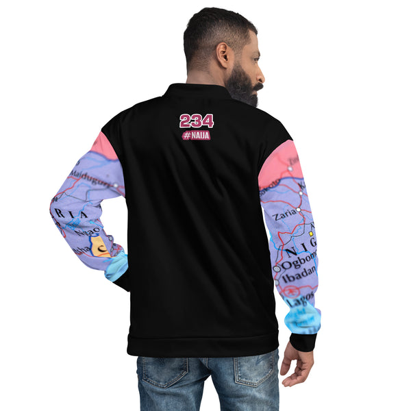 Nigerian Map on sleeves Unisex Bomber Jacket - black