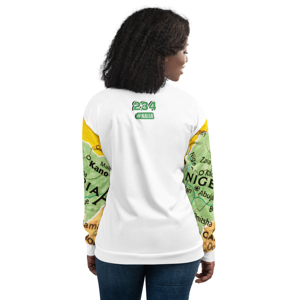 Nigerian Map on sleeves Unisex Bomber Jacket - white